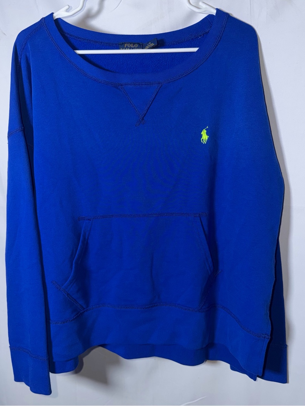 Polo by Ralph Lauren Bright Royal Blue Crew Sweatshirt with Neon Pony